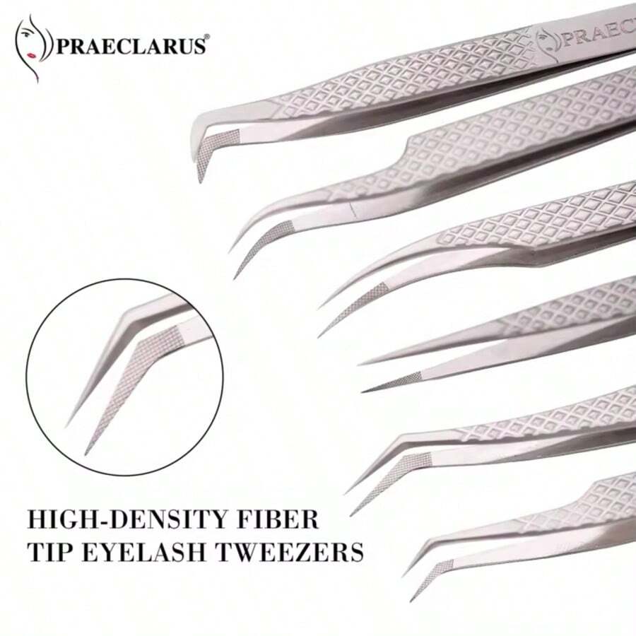 PRAECLARUS 1 قطعة ملقط تمديد الرموش برأس ألياف فضي من الفولاذ المقاوم للصدأ عالي الدقة ملقط احترافي عالي الدقة مضاد للكهرباء الساكنة أداة مكياج - فضي - مشاهدة 1
