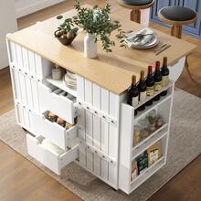 Flieks Kitchen Cabinet, Serving Trolley With Wood Grain Finish, Kitchen Trolley With Castors And Worktop, With Spice Rack And Towel Rail, Kitchen Island With Sliding Doors And Drawers - White - View 1