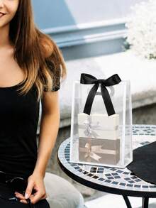 20pcs/10pcs/5pcs Transparent PVC Gift Bags, Simple Transparent Square Tote Bags With Thickened Sturdy Material, Reusable, With Handle Cutout Design For Easy Carrying, Suitable For Birthday Gift Packaging, Wedding Favors, Holiday Gifts, Candy Snacks, Cosmetics, Small Item Storage, Party Gift Packaging, Modern Minimalist Style Transparent Gift Bags, Shopping Bags, Favor Bags, Gift Packaging Bags, Home Storage Bags - Transparent - View 8
