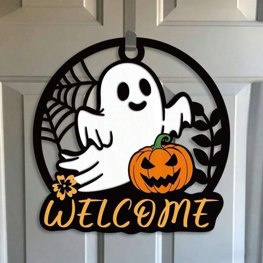 Cross-Border Halloween Round Acrylic Ghost Pumpkin Hanging Sign, Holiday Party Welcome Door Wall Decor - Multicolor - View 1