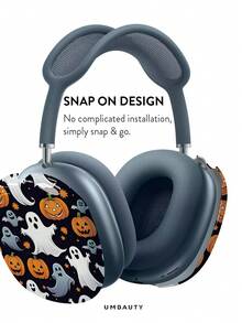 GIIPPA Glossy Hard Ear Cup Protective Cover Pumpkin Lantern Pattern Unisex Anti-Scratch Shell Compatible With AirPods Max 1/2 Oval Over-Ear Headphones For Daily Commute, Campus, Cafe, Travel, Picnic And Other Scenarios Matching Outfit - Orange - View 3