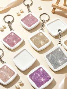 1pc Shiny Rhinestone Retractable Tape Measure Keychain - 2m/6ft - Mini Tape Measure Keychain - Retractable Soft Tape Measure Keychain, Thumb-Shaped Keychain, Cute Bag Charm, Portable Pocket Measuring Tool, Body Measuring Tape, Retractable Small Tape Measure, DIY Handmade Accessory Pendant, Suitable For Tailors And Craft Enthusiasts, Also A Unique Birthday Gift, Holiday Gift, Party Gift - Multicolor - View 1