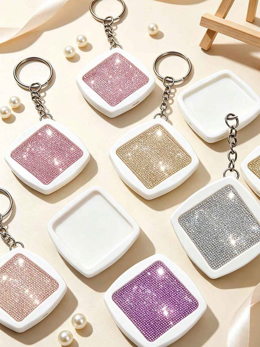 1pc Shiny Rhinestone Retractable Tape Measure Keychain - 2m/6ft - Mini Tape Measure Keychain - Retractable Soft Tape Measure Keychain, Thumb-Shaped Keychain, Cute Bag Charm, Portable Pocket Measuring Tool, Body Measuring Tape, Retractable Small Tape Measure, DIY Handmade Accessory Pendant, Suitable For Tailors And Craft Enthusiasts, Also A Unique Birthday Gift, Holiday Gift, Party Gift - Multicolor - View 1