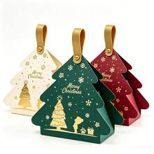 3pcs Christmas Tree Shaped Gift Boxes With Handles - Christmas Party Gift Boxes Are Small Portable Paper Gift Boxes/Bags, Suitable As Holiday Party Favors And Christmas Tree Decorations. - One Size Fits All - View 3