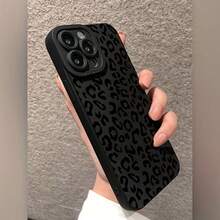 1PC Classic Black Leopard Print Full Coverage Matte TPU Phone Case, Compatible With Apple 17 16 15 14 13 12 11 Plus Pro Max Series, Personalized Ins Style - Black - View 4