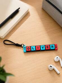 1pc Personalized PLA Game Controller Keychain - Red & Blue Block Letter Customized Name Bag Charm (With Wrist Strap), Suitable As Birthday, Graduation Or Travel Gift, Unique Design - Multicolor - View 7