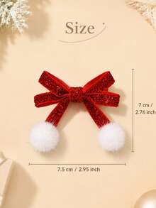 2pcs Christmas Glitter Hair Bows For Girls Fluffy Pom Pom Decor Holiday Party Alligator Clips Sweet Daily Hair Clips Kids Hair Accessories - Multicolor - View 8