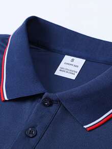 Men's Spring/Autumn Fashion Casual Loose Fit Long Sleeve Polo Shirt With Turn-Down Collar, Suitable For Daily Commute And Travel - Navy Blue - View 7