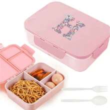 3-Compartment Travel Bento Lunch Box With Flip Lid, Leak-Proof Portable Meal Container For Outdoor Activities, Breakfast And Meal Prep, Kitchen Accessory, Camping Essential, Rose Flower With 26 Alphabet Initials Pattern - Pink - View 22