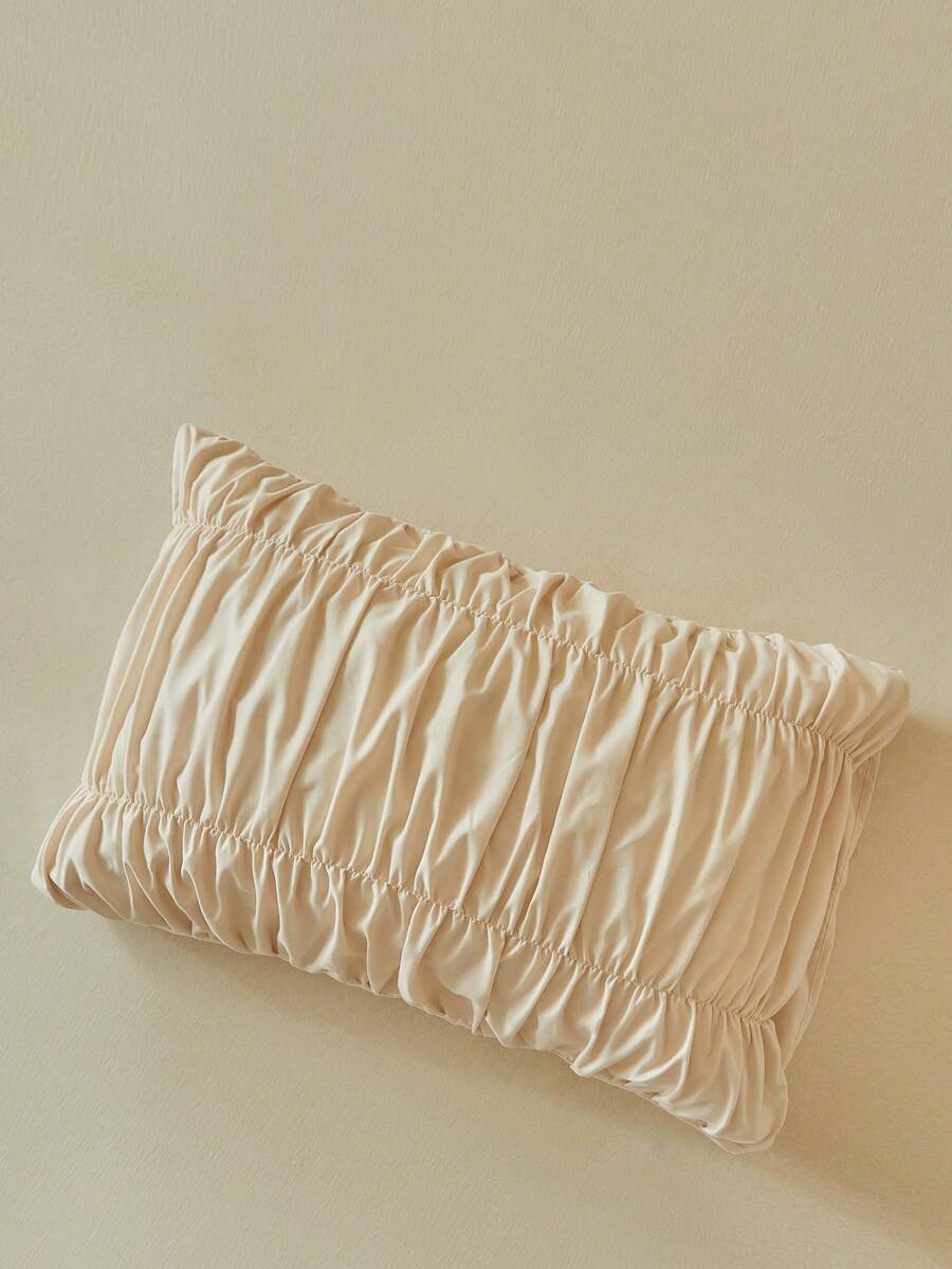 1pc Khaki Pleated Flower Pillow Case, Minimalist Fashion Modern Style Polyester Decorative Throw Pillow Cover For Sofa, Machine Washable, No Filling Included - Khaki - View 1
