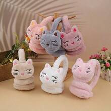 1pc Cute Cat Ear Plush Earmuffs, Women's Winter Warm Accessory - Multicolor - View 3