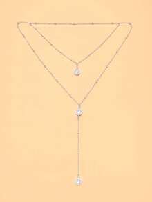 outingfit 1pc Women's Gold Rhinestone Y-Shaped Back Chain Necklace, Delicate Draping Backless Body Chain, Suitable For Wedding Bride Evening Gown Styling - Rhinestone - View 6