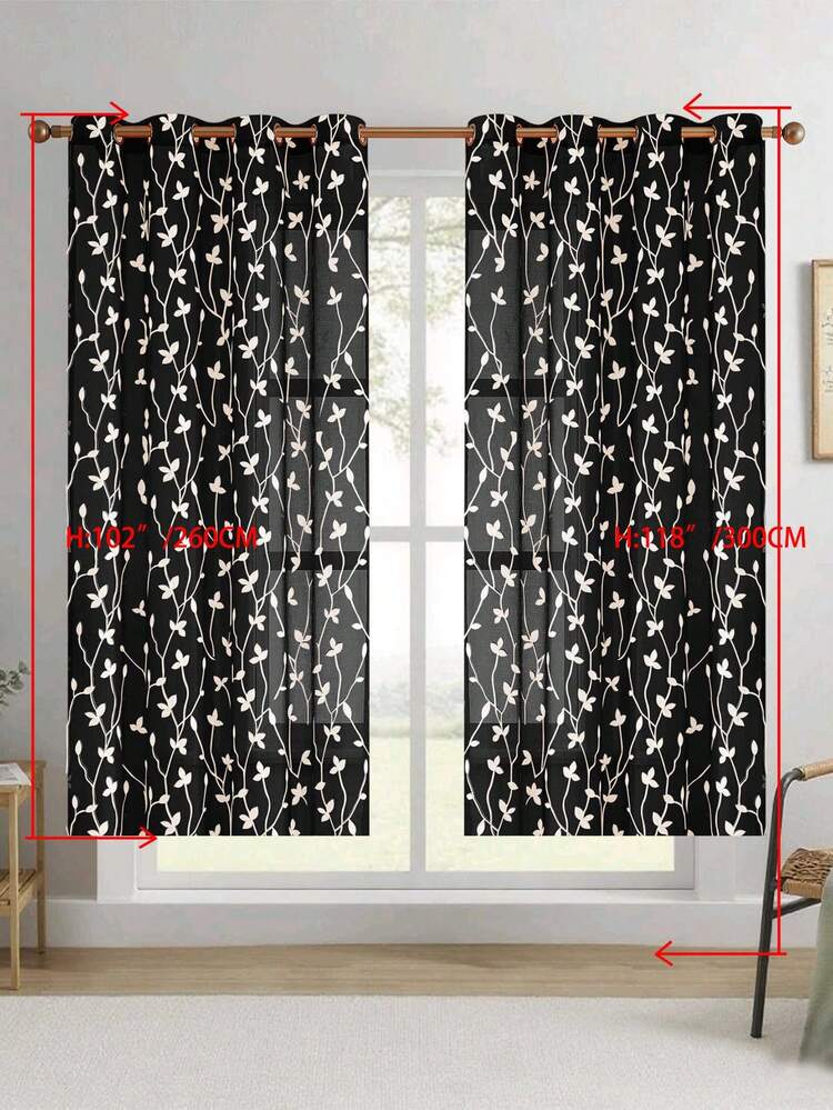 1pc/2pcs Premium Boho Style Embroidered Sheer Curtains For Living Room & Bedroom, Minimalist Line Art Voile Drapes, Fade Resistant Soft Light Blocking Breathable Home Decor, Easy To Install And Maintain - Black - View 12