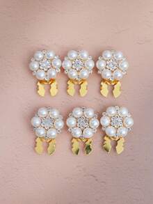 6Pcs Set Faux Pearl Shirt Button Covers Flower Cuff Links Sleeve Button Covers Chic Clothing Decor Accessories - Flowers - View 14