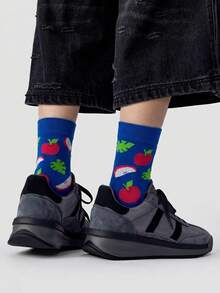 1/5/10 Pairs Men's Mid-Calf Socks, Fun Fruit Apple Cartoon Unisex Sports Style Long Socks, Crazy Happy Socks - Multicolor - View 16