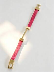 1件時尚精緻金色字母PU個性化優雅女款手鐲手鍊，送女友禮物 - 玫粉色 - 查看 4