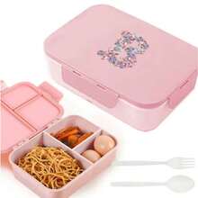 3-Compartment Travel Bento Lunch Box With Flip Lid, Leak-Proof Portable Meal Container For Outdoor Activities, Breakfast And Meal Prep, Kitchen Accessory, Camping Essential, Rose Flower With 26 Alphabet Initials Pattern - Pink - View 30