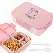3-Compartment Travel Bento Lunch Box With Flip Lid, Leak-Proof Portable Meal Container For Outdoor Activities, Breakfast And Meal Prep, Kitchen Accessory, Camping Essential, Rose Flower With 26 Alphabet Initials Pattern - Pink - View 25