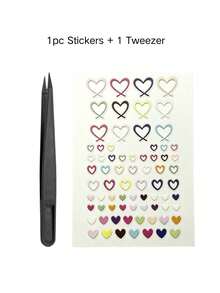 Macaron Colorful Hollow Heart Face Sticker Set With Tweezers, Sweet & Cool Y2K Style Eye Makeup Stickers, Music Festival Stage Makeup Face & Collarbone Self-Adhesive Stickers - Multicolor - View 8