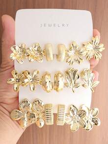 Set de 6-18 piezas de pendientes de moda para mujer, con acabado metálico dorado, estilo elegante y versátil, adecuado para uso diario y fiestas de mujeres - Multicolor - Ver 8
