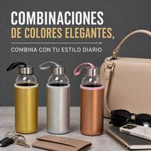 Glass Water Bottle With Padded Neoprene Sleeve And Stainless Steel Lid, Wide Mouth Reusable Bottle For Tea And Fruit, 300ml And 400ml - Yellow - View 3