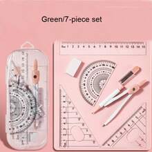 Transparent Case / 7-Piece Compass Set - Includes A Protractor And Straight Ruler For Precise Geometric Drafting, As Well As Set Squares And A Complete Stationery Kit.Multifunctional Exam And Study Stationery Bag. Back To School. - A - View 4
