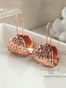 YOYO Vintage Handmade Hammered Texture Earrings, Unique Raised And Recessed Design, Unique Gift For Girlfriend - Rose Gold - View 7