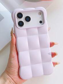 غطاء TPU ناعم مقاوم للصدمات بتصميم كرتوني شبكي ثلاثي الأبعاد وكتل متوافقة مع آيفون 17Pro Max و16Pro و15 و14 و13 بلون سادة مطفي حلوى - وردي - مشاهدة 11