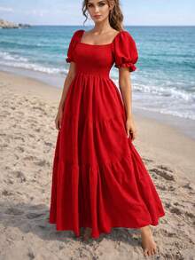 Women Long Dresses - Red - View 1