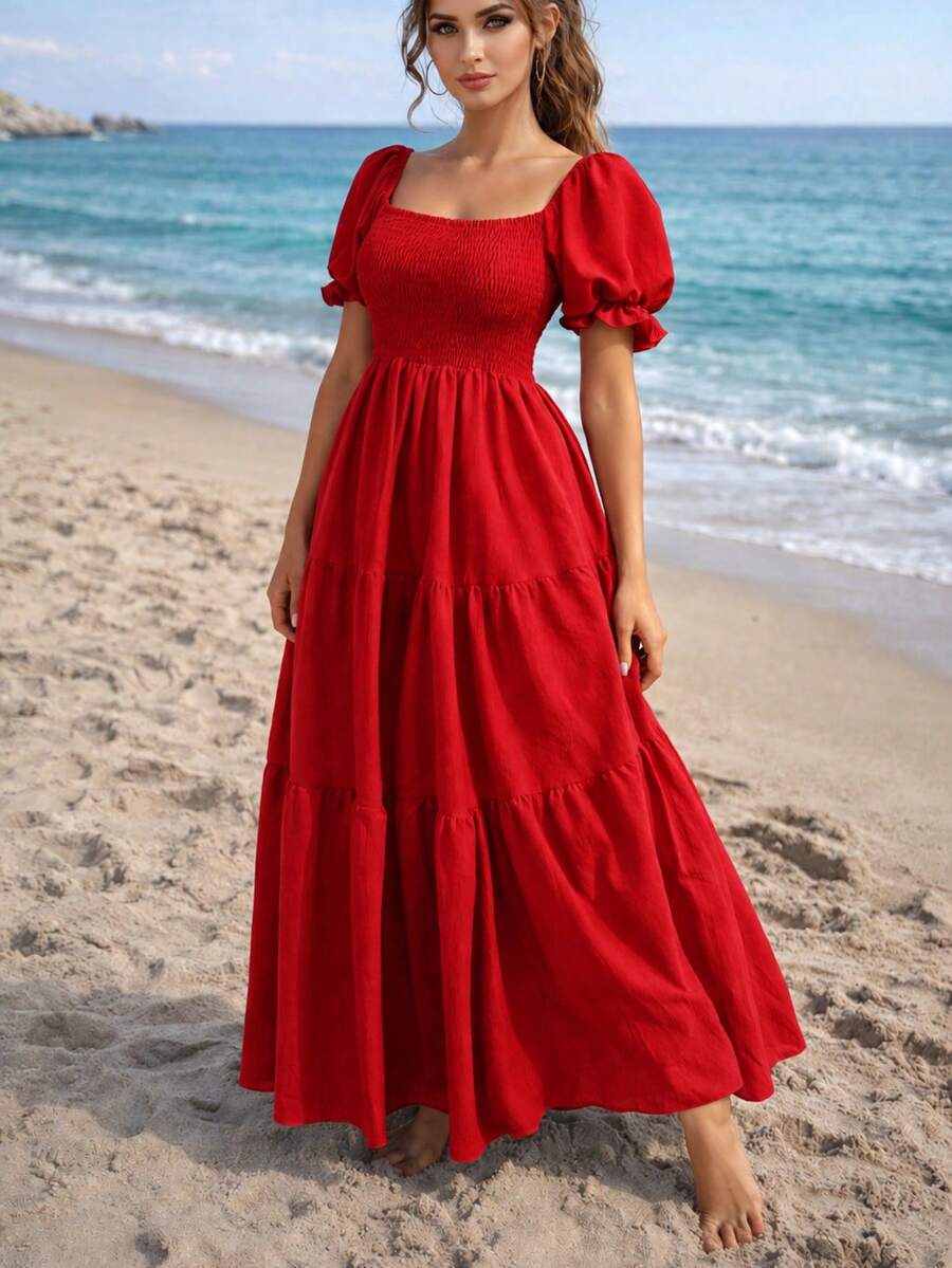 Women Long Dresses - Red - View 1