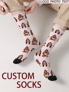 1 Pair Customizable Men's Mid-Calf Socks With Personalized Face Pattern, Can Print Any Face On Socks, Personalized Photo Socks, Fun Customized Image Mid-Calf Socks, Suitable For Valentine's Day, Birthday, Gift Giving, Thanksgiving And Other Occasions, Personalized Customization - Multicolor - View 6