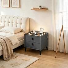 Buró Inteligente Con Luz Táctil Carga Inalámbrica 2 Cajones - Gris - Ver 1