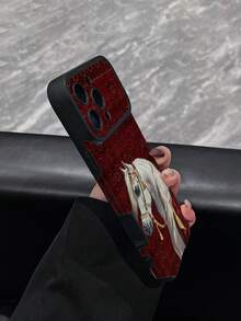 1pc New Vintage Red Plaid & White Horse Pattern Phone Case, Faux Leather Texture, Shockproof Protective Soft Shell For IPhone 17/17Pro/17ProMax/16/16Pro/16ProMax/16Plus/15/15Plus/15Pro/15ProMax/14/14Plus/14Pro/14ProMax/13/13Pro/13ProMax/12/12Pro/12ProMax/11/11ProMax - Multicolor - View 4