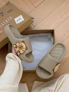 XIXITIAO Capybara Couple Slippers, Soft Flat Casual Slippers, EVA Spring/Summer Cute Slippers, Solid Color Classic Flat Slippers With Fashionable Capybara Pattern, Suitable For Outdoor/Beach/Home Use - Desert Brown - View 2