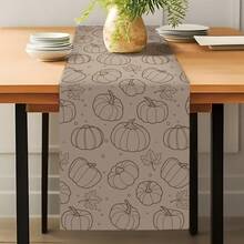 MEMNUN 1pc Minimalist Line Art Pumpkin & Maple Leaf Print Table Runner, Polyester Material, Light Brown Background With Line Maple Leaf Autumn Harvest Thanksgiving Long Table Decor Cloth, Printed Craft, Fall Decor, Table Decor, Home Decor, Kitchen Decor, Table Cloth Rectangle, Home Decor Living Room, Suitable For Daily Home Atmosphere Creation, Dining Table, Tabletop, Countertop Decoration, Home DIY And More - Multicolor - View 6