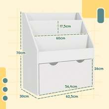Kinderboekenkast met meerdere opbergvakken, 3 planken en een lade, 62,5L x 30B x 70H cm, wit - A - Bekijken 5