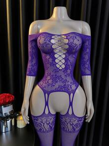 Lingerie Set / Role Play Costume,Cover-Up, Fishnet Bodysuit Elastic Fishnet Lingerie Bodysuit For Women And Girls Bikini - Purple - View 5