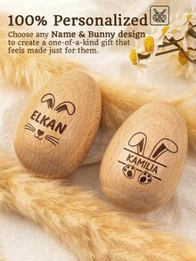 Personalized Wooden Easter Egg Rattle With Music, Engraved Egg Rattle For Kids, Children's Musical Instrument, Easter Gift, Baby's First Easter. Personalized Wooden Egg Rattle | Engraved Baby Egg | Easter Kids | Customized Wooden Egg - Multicolor - View 2