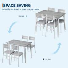 Space-Saving 5-Piece Dining Table Set For 4 – Modern Rectangular Table With 4 Upholstered Chairs – Ideal For Apartments, Breakfast Nooks, Small Spaces - Washed Gray + White Tube - View 6