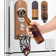 Magnétique Ouvre Bouteille Mural en Bois, Biere Vintage, Décapsuleur Original avec Cap Catcher, Accessoire Bar Exterieur, Cadeau - Voir 2