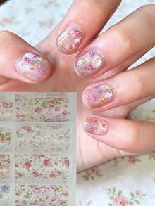 4pcs Nail Art Stickers, Holiday Pattern Foil Transfer Stickers Set, Laser Country Rose Pattern Nail Foil Stickers, Suitable For Women DIY Nail Decoration - Multicolor - View 3
