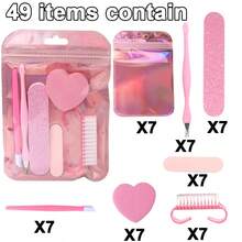 7pcs Manicure & Pedicure Tool Set, Glitter Nail File, Pink Mini File, V-Shaped Dead Skin Scraper, Dead Skin Pusher, Heart-Shaped Polishing Block, Dead Skin & Callus Removal, Nail Filing & Grooming Tools, Salon-Grade Home Portable Travel Manicure Accessory Kit With Storage Bag/Pedicure Tools Salon - Multi-Function Nail Care Set, Travel Portable Set, Daily Use, Nail File, Tool Accessories, Manicure Accessory Tools, Cuticle Care Tools - Baby Pink - View 14