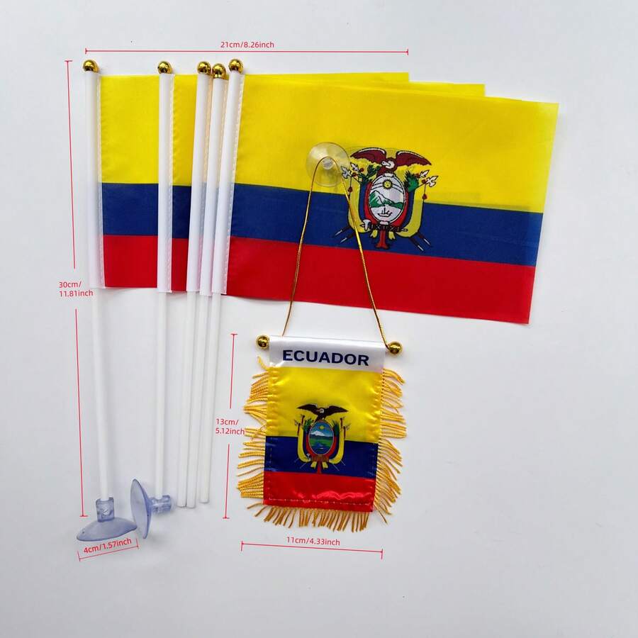 A Set Of Ecuador Flags,Including 1pc Ecuador Window Hanging Flag And 5pcs Ecuador Hand-Held Flags, Made Of Polyester, Home Decor, Outdoor Decor, Auto Decor, Yard Decor, Garden Decorations - A - View 1