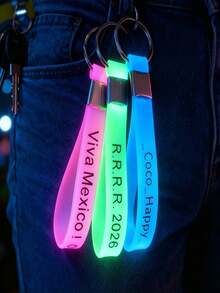 Customizable Glowing Silicone Wristband Keychain / Customizable Text / Ideal For Birthday Parties / Flexible Silicone Strap With Clip Ring - Multicolor - View 3
