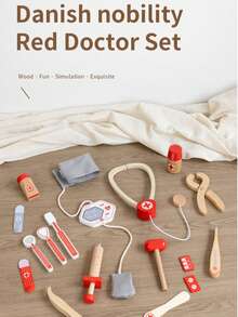 Children's Wooden Danish Noble Red Doctor Tool Handbag Role Play Doctor Housekeeping Simulation Toy - Multicolor - View 5