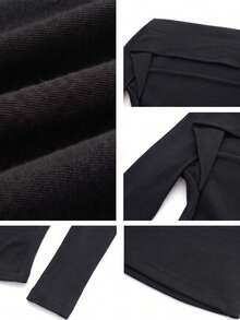 Kaos Hitam Lengan Panjang Pas Badan Seksi untuk Wanita, Atasan Pullover Musim Gugur dan Musim Semi yang Chic & Serbaguna - Hitam - View 11