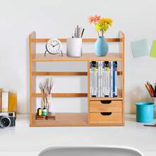 Estante, Escrivaninha, Biblioteca, Organizador de Armazenamento, Escritório, Cozinha, Banheiro, Madeira de Bambu Natural - A - Ver 3