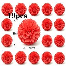 19pcs Handmade Paper Flower Balls, Suitable For Indoor/Outdoor Hanging Decoration, Outdoor Holiday Party Decoration, Photography Props, Spring Decoration, Valentine's Day Party Decoration, Romantic Wedding Photography Props - Red - View 13