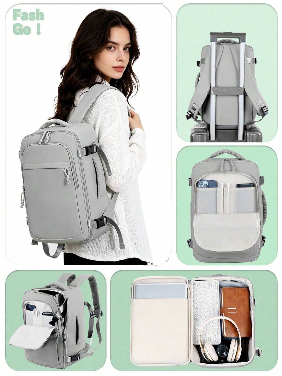 1pc Large Capacity Travel Backpack With Luggage Strap, Shoe Compartment, Suitable For School, Travel, Lightweight And Durable, Unisex
