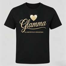 Playera Unisex Oversize, blanco y negro, estampado de letras doradas con corazón en el pecho, estilo casual elegante, ideal para salidas, reuniones y look diario - Negro - Ver 12